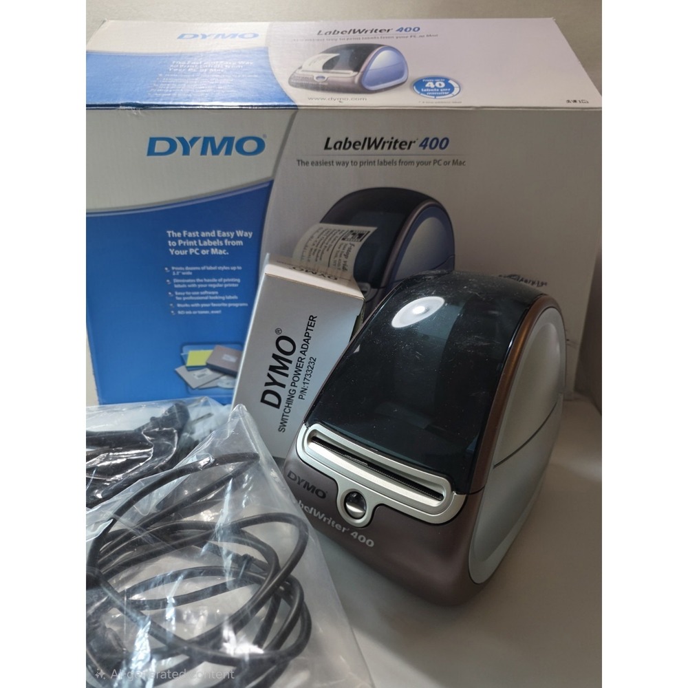 Dymo Labelwriter 400 93089 Thermal Printer Works Power Cord Labels Box Manuals